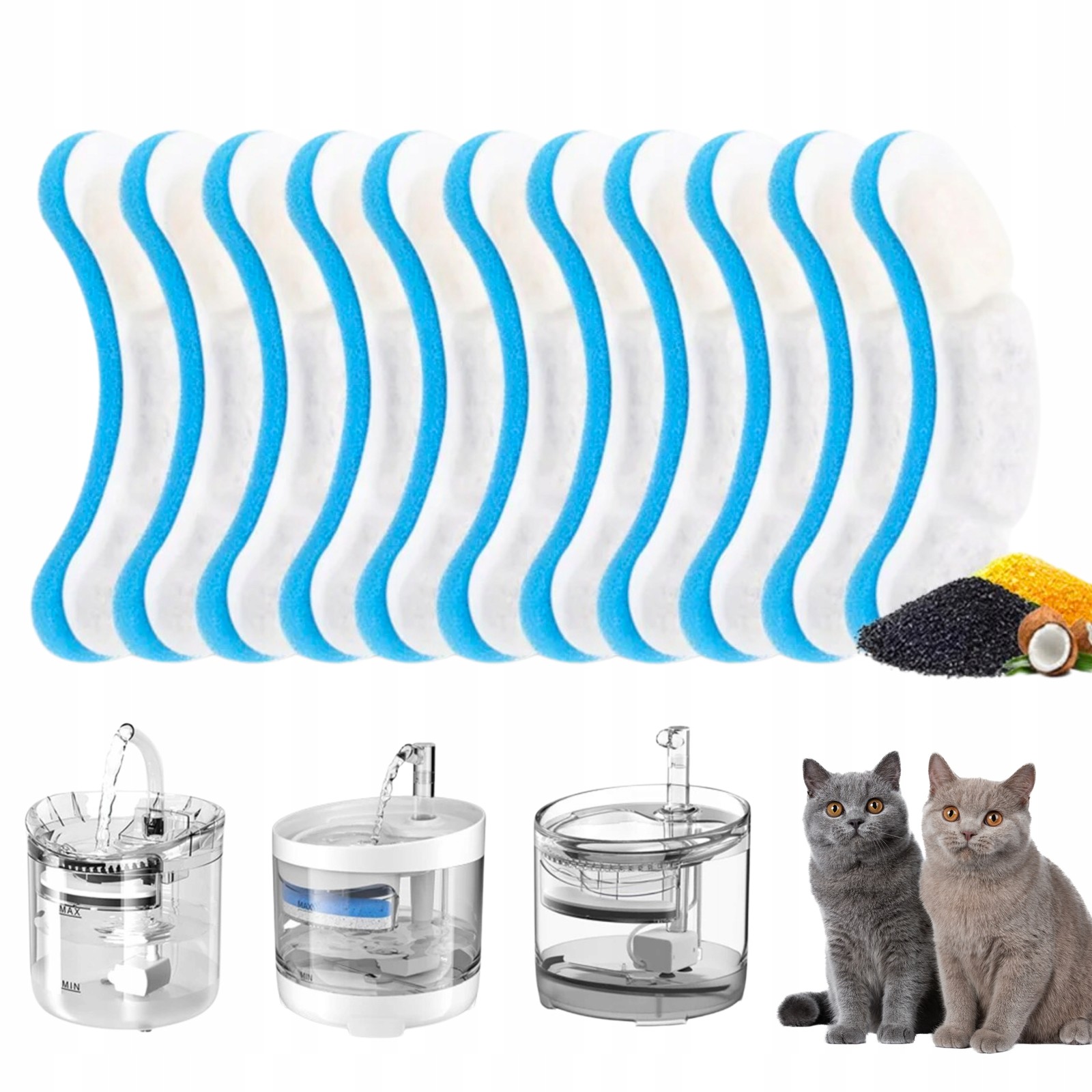 12x Výměnné Filtry Pro Vodní Fontánu Pro Kočky Modré