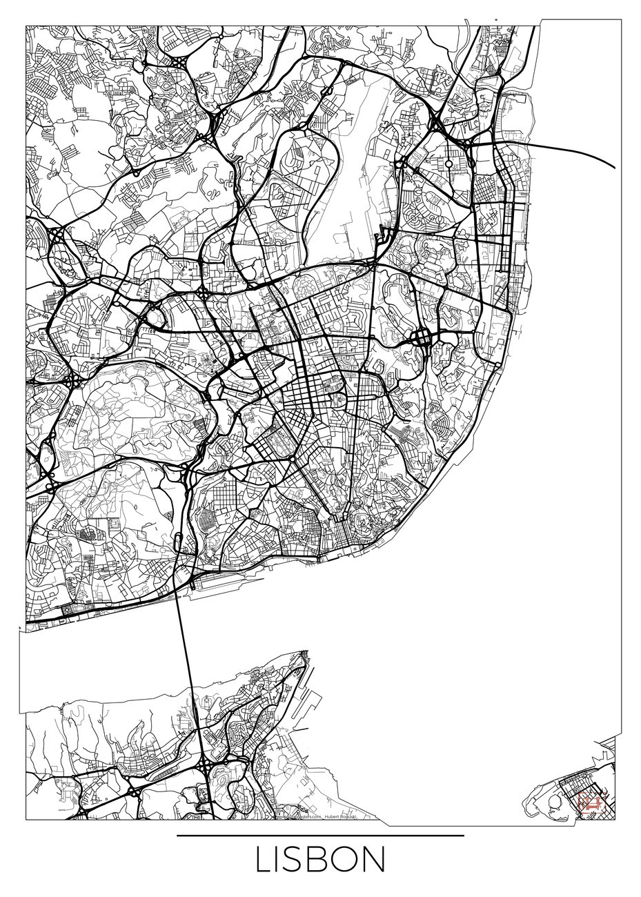 Hubert Roguski Mapa Lisbon, Hubert Roguski, (30 x 40 cm)