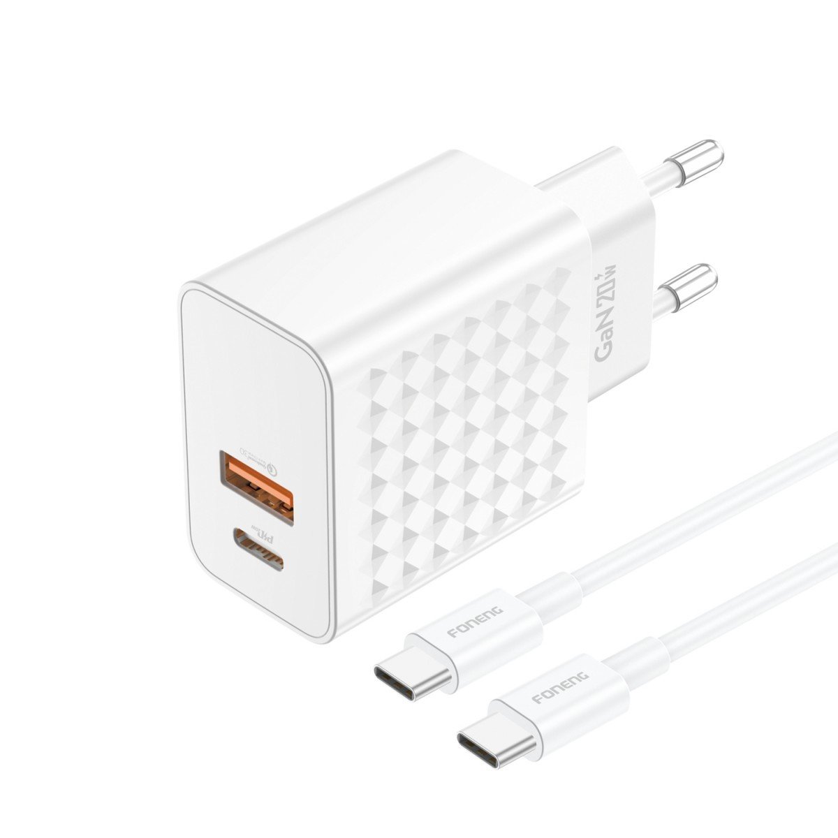 Rychlonabíječka Foneng EU42 GaN - USB + Type C - 20W 3A s kabelem Type C na Type C bílá