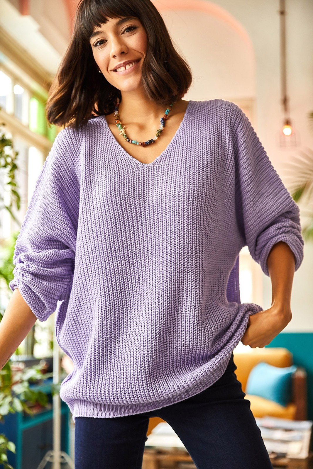 Olalook V Neck Thessaloniki Knit Oversize Knitwear Sweater