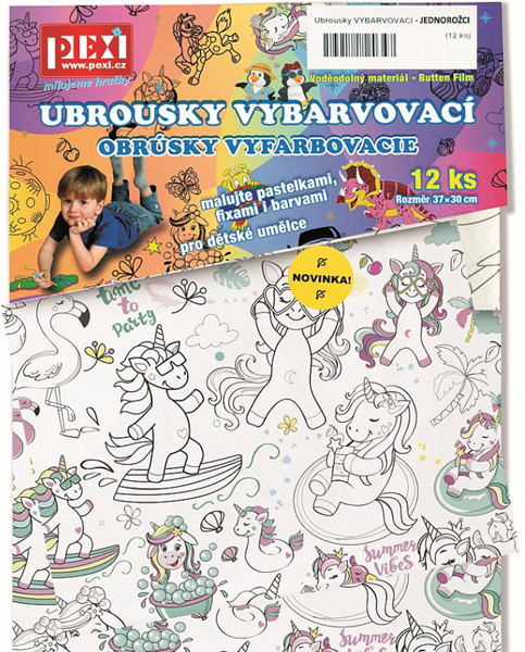 Ubrousky VYBARVOVACÍ - JEDNOROŽCI (12 ks)