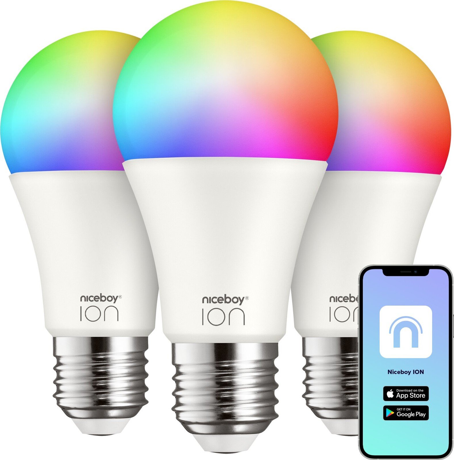 Niceboy ION SmartBulb RGB E27 9W set 3ks - SC-E27-9W-triple-pack