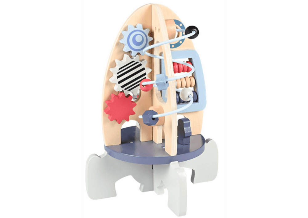 mamido Dřevěná vzdělávací Raketa s pohyblivými prvky a korálky