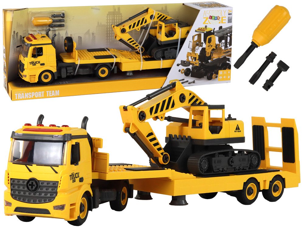 mamido Konstrukční DIY odtahové autíčko s pásovým rypadlem žluté