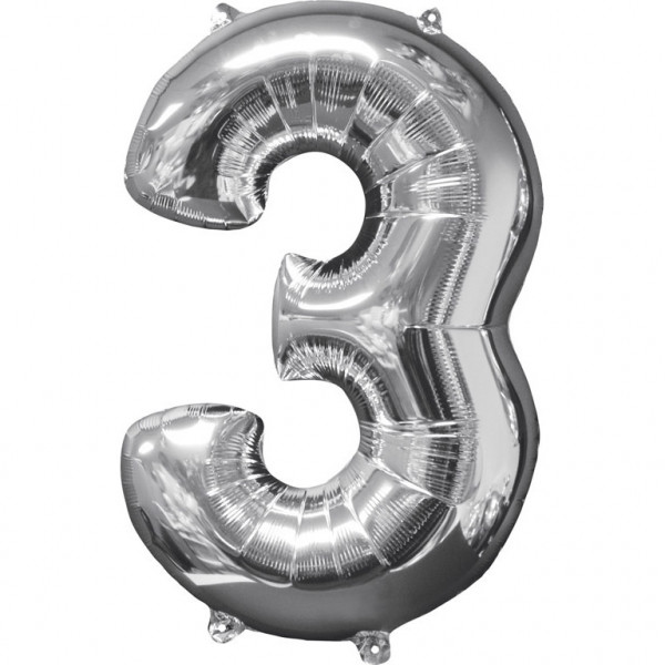 Amscan balónek fóliový narozeniny číslo 3 stříbrný 66cm