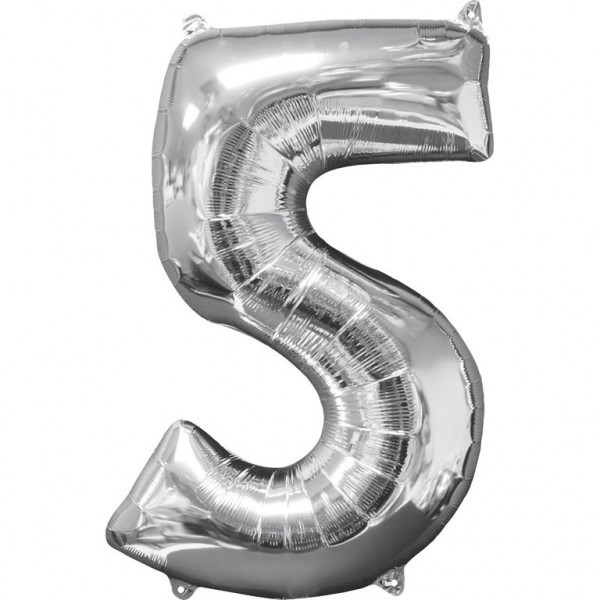 Amscan balónek fóliový narozeniny číslo 5 stříbrný 66cm