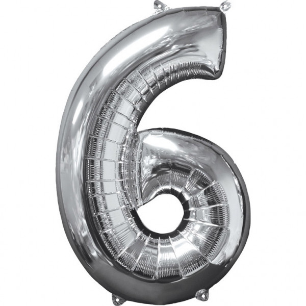 Amscan balónek fóliový narozeniny číslo 6 stříbrný 66cm