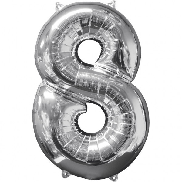 Amscan balónek fóliový narozeniny číslo 8 stříbrný 66cm