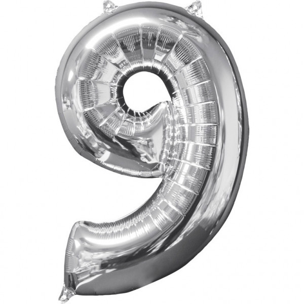 Amscan balónek fóliový narozeniny číslo 9 stříbrný 66cm