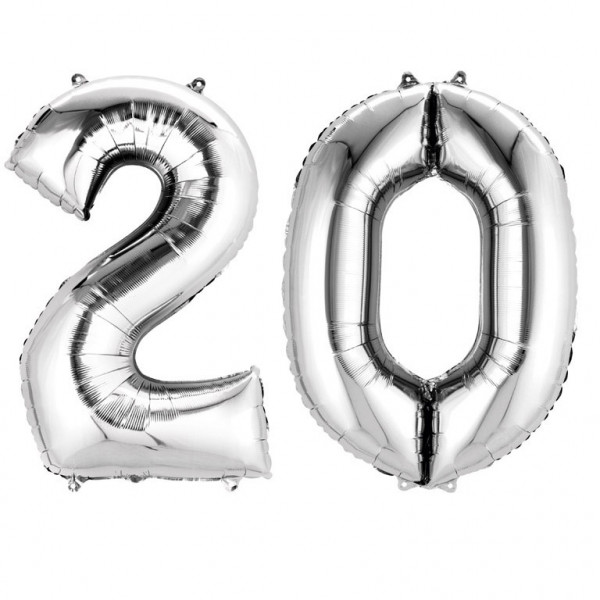 Amscan Balónky fóliové narozeniny číslo 20 stříbrné 86cm