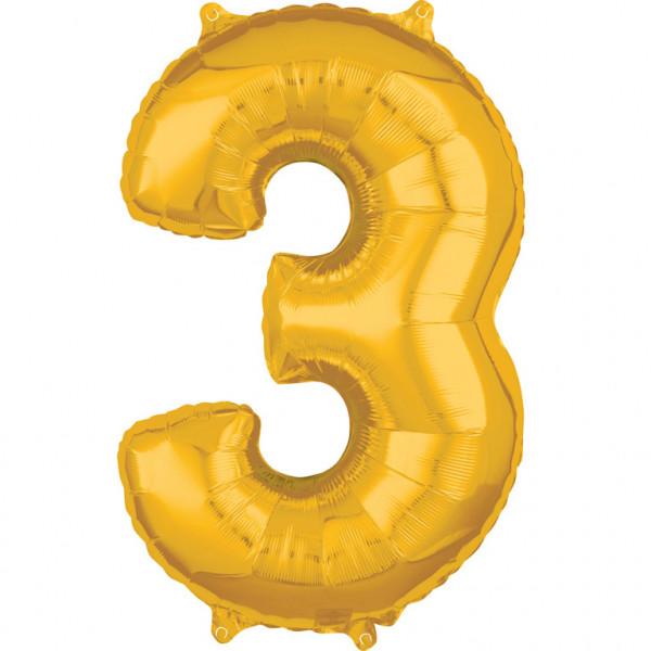 Amscan balónek fóliový narozeniny číslo 3 zlatý 66cm