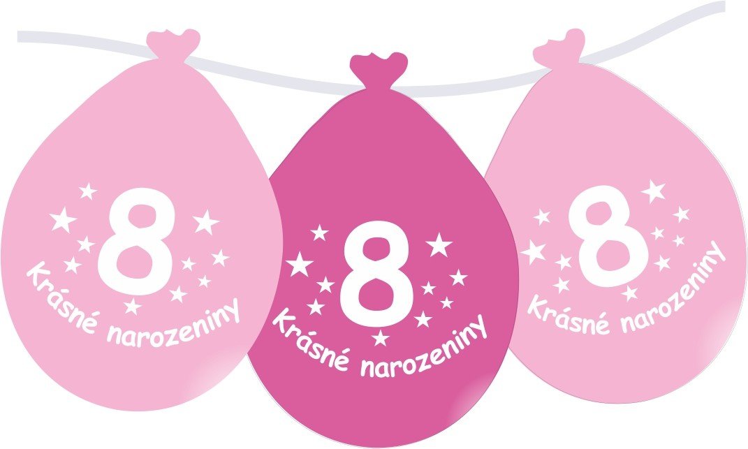 Balónek růžový KRÁSNÉ NAROZENINY číslo 8 visící - 5 ks balonky.cz