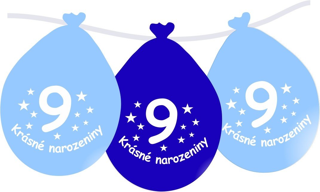 Balónek modrý KRÁSNÉ NAROZENINY číslo 9 visící- 5 ks balonky.cz