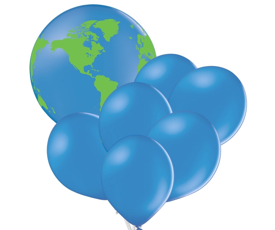 Set balónků zeměkoule balón velký a 6 ks balónků modré balonky.cz