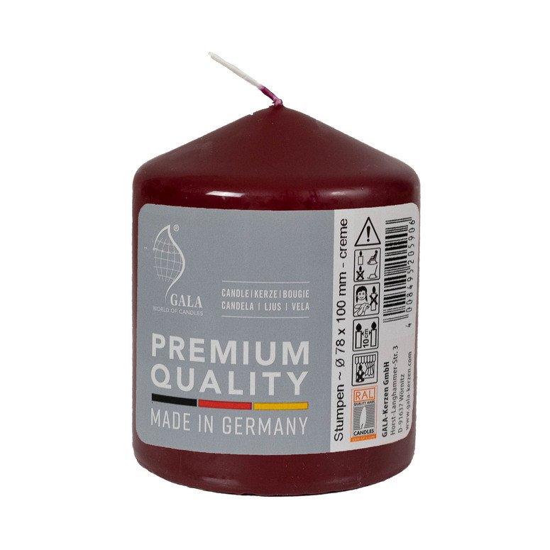 Svíčka válec bordová 80/100 Gala kerzen