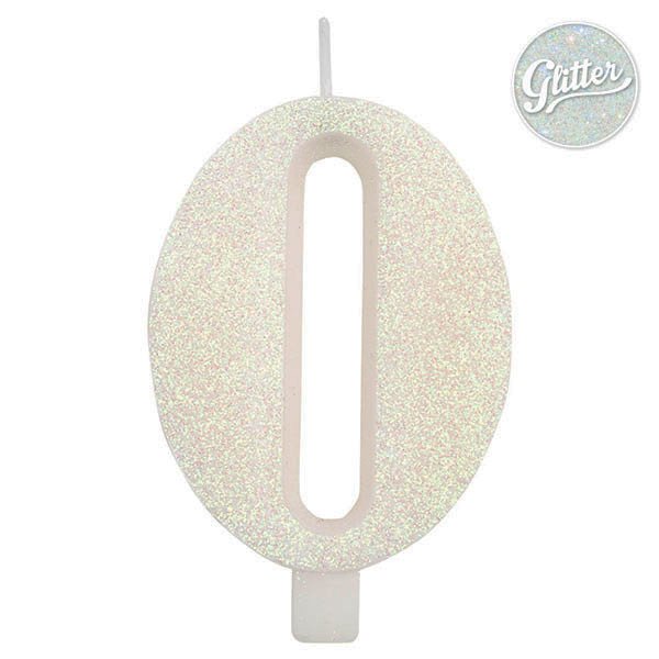 Svíčka číslo 0 bílá s glitrem 9,5 cm