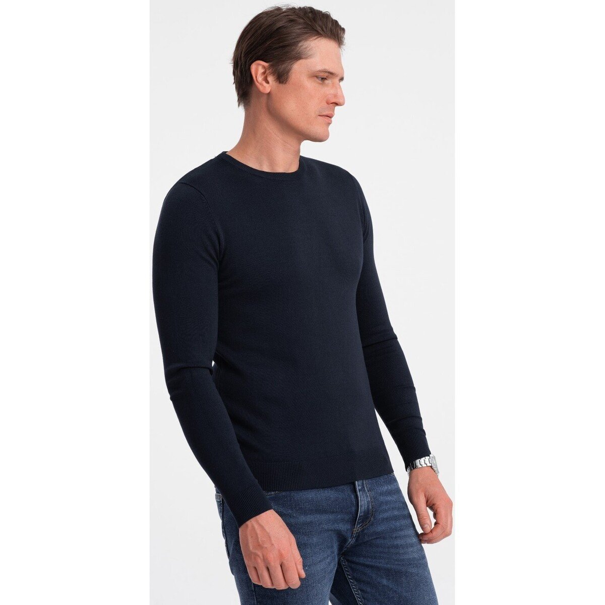 Ombre  Classic men apos;s sweater with round neckline - navy blue V9  ruznobarevne