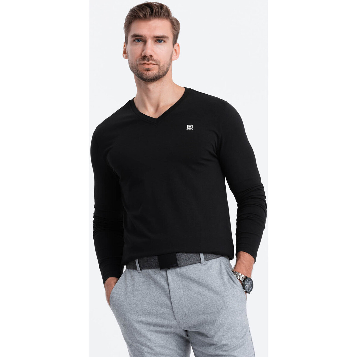 Ombre  Men apos;s V-NECK Longsleeve - black V3 OM-LSCL  ruznobarevne