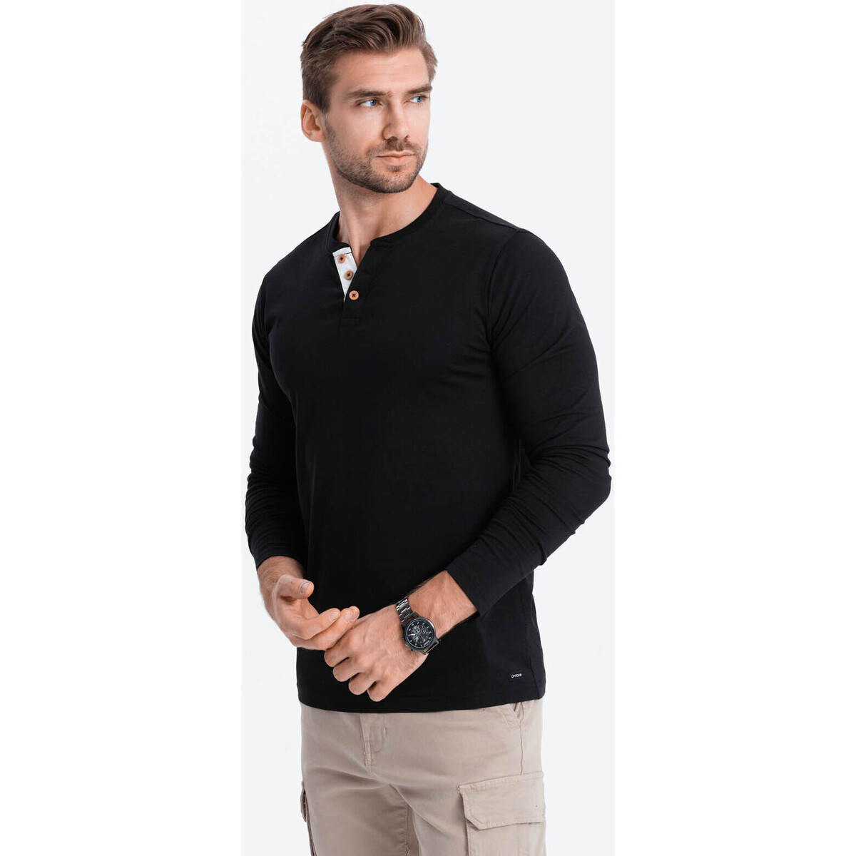 Ombre  HENLEY men apos;s neckline longsleeve - black V4 OM-LSCL  ruznobarevne