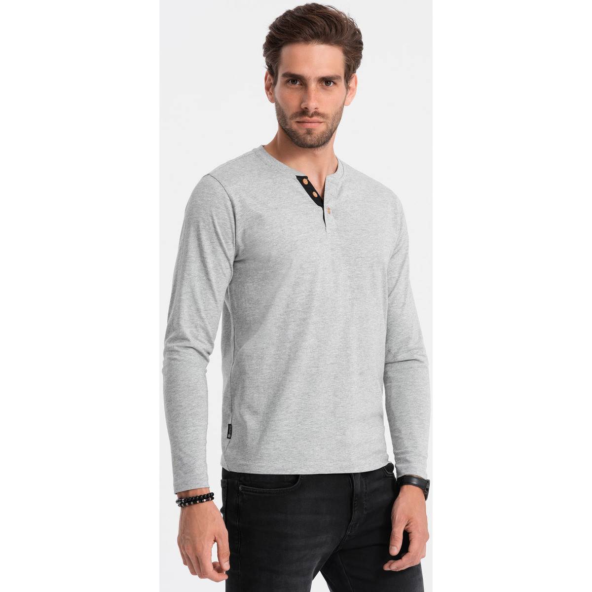 Ombre  HENLEY men apos;s neckline longsleeve - grey melange V8 OM-LSCL  ruznobarevne