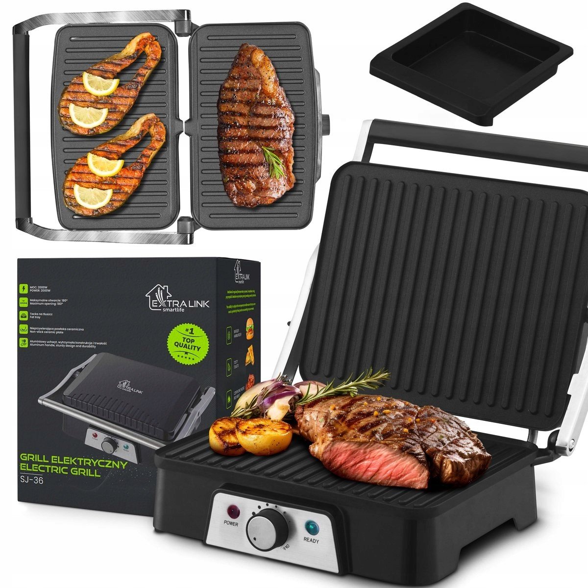 Grill Elektrický Péče 2000W Rozkládací s regulací teploty Smart L