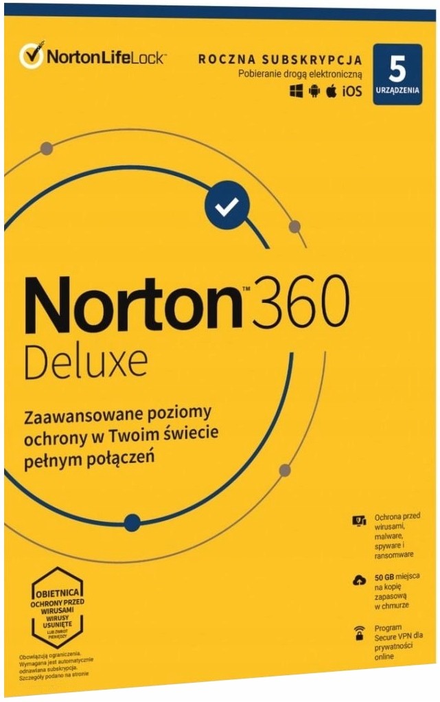 Antivirus Norton 360 Deluxe Vpn 50GB 5PC 12MC 1 Rok Esd Klíč Elektronický
