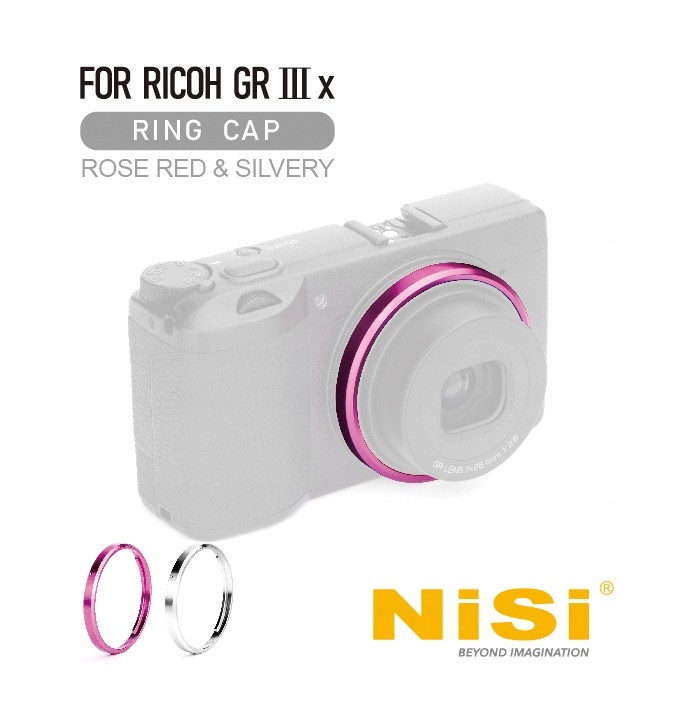 Sada kroužků pro Ricoh Gr IIIx Nisi Ring Caps Rose Red & Silver