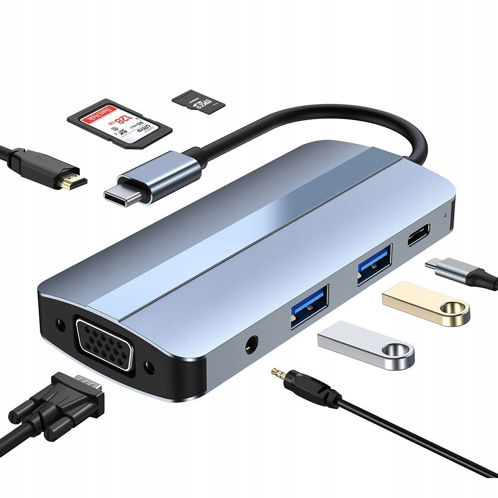 8v1 Adaptér Hub 3.0 Usb C Pd 87W Hdmi Sd Vga Audio 5 Gbps