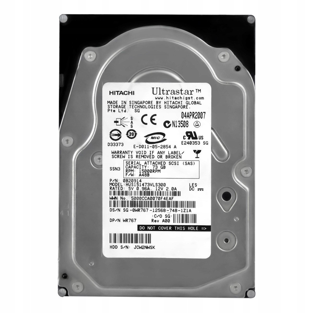 Dell 0WR767 73GB 15K 16MB Sas 3,5