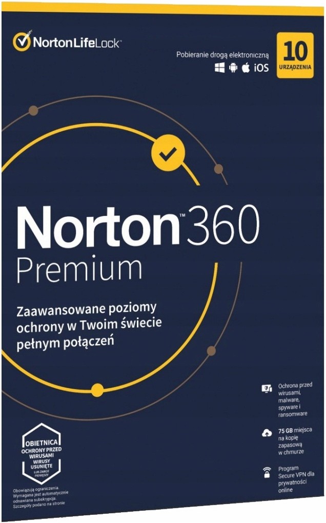Antivirus Norton 360 Premium Vpn 75GB Esd klíč 3 roky 10 počítačů