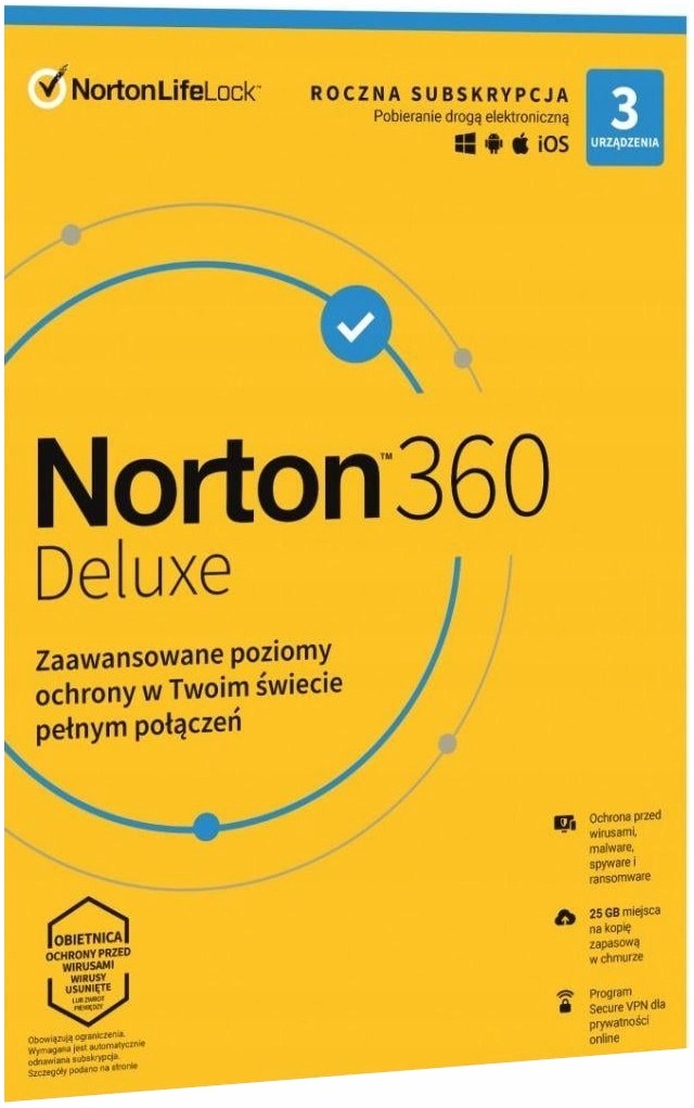 Antivirus Norton 360 Deluxe Vpn 25GB 3PC 12MC 1 Rok Esd Elektronický Klíč