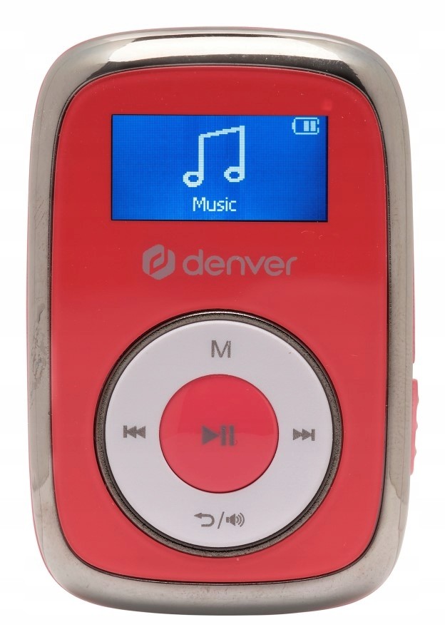 MP3 přehrávač Denver MPS-316 červený 16GB paměťový klip pro uchycení