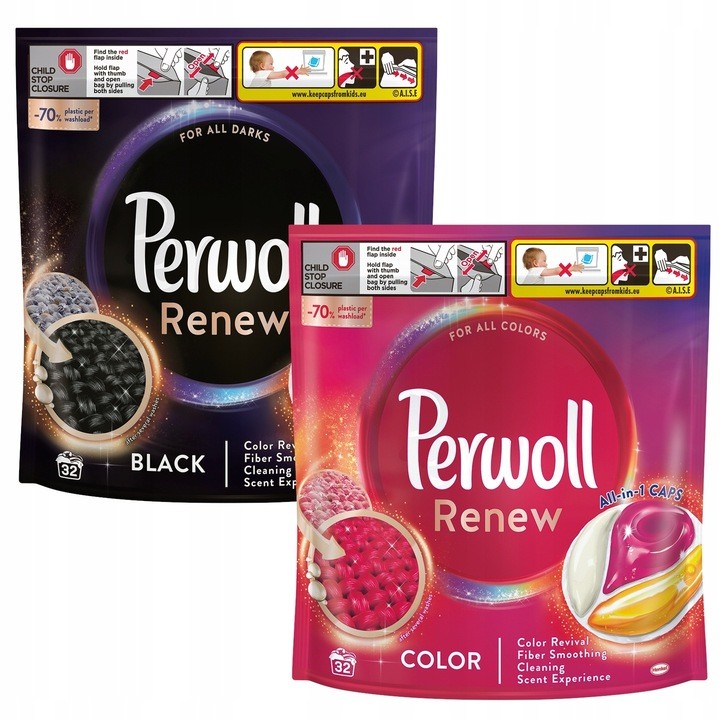 Kapsle na praní Perwoll Renew Caps 2x32 ks Color Black 64 praní