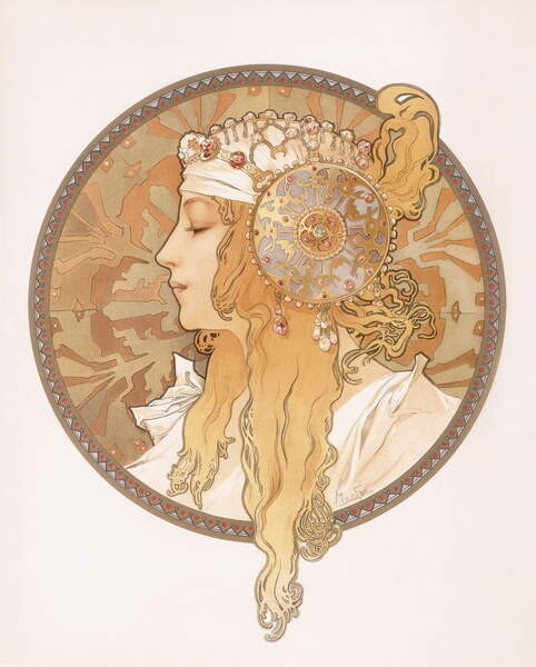 Mucha, Alphonse Marie Mucha, Alphonse Marie - Obrazová reprodukce Byzantine head of a blond maiden, (30 x 40 cm)
