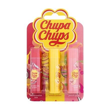 Chupa Chups Lip Balm Trio dárková sada balzám na rty 4 g Watermelon + balzám na rty 4 g Peach Pulp + balzám na rty 4 g Lemon Sorbet