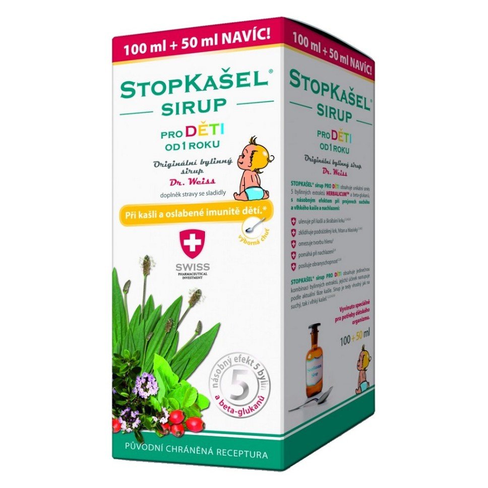 DR. WEISS Stopkašel sirup pro děti od 1 roku 100 + 50 ml navíc, poškozený obal