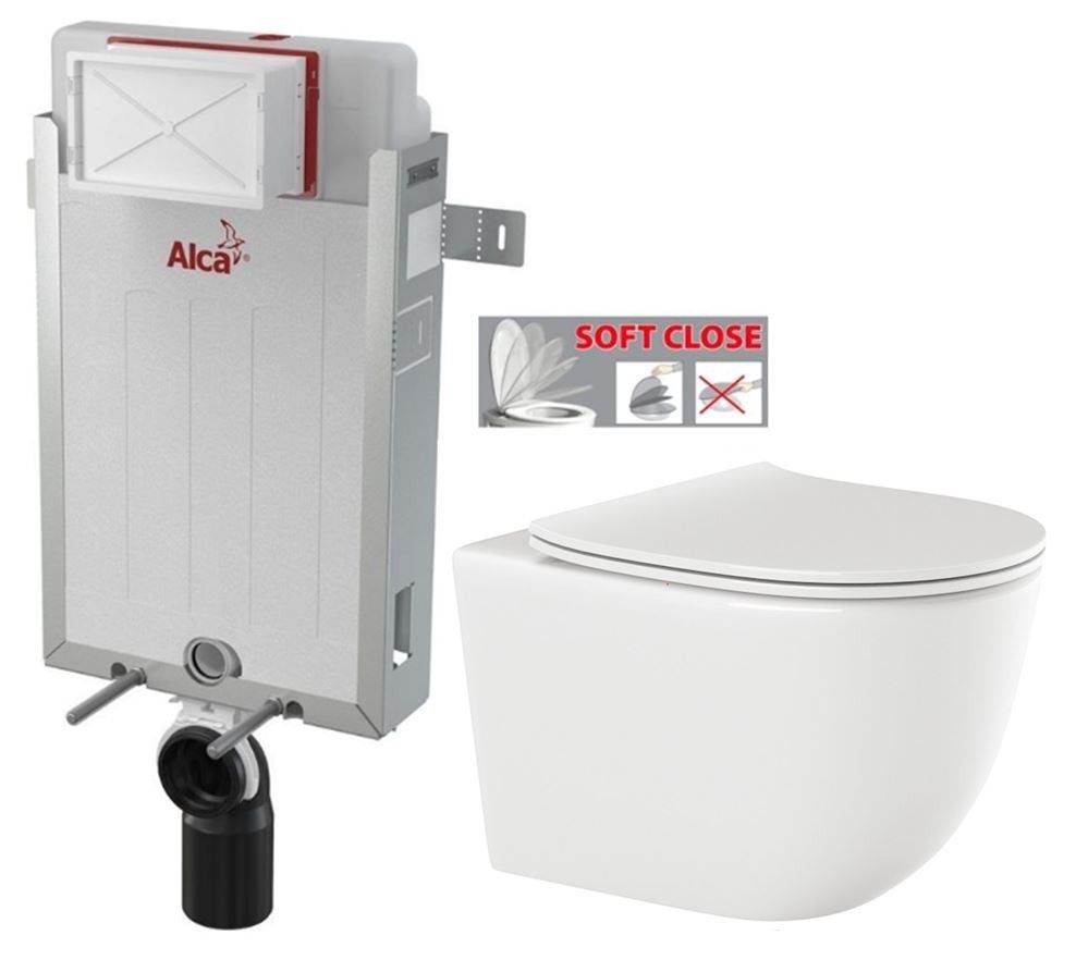 ALCADRAIN Renovmodul předstěnový instalační systém bez tlačítka + WC INVENA TINOS  + SEDÁTKO AM115/1000 X NO1