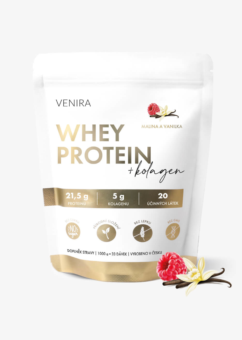 VENIRA whey protein, malina-vanilka, 1000 g