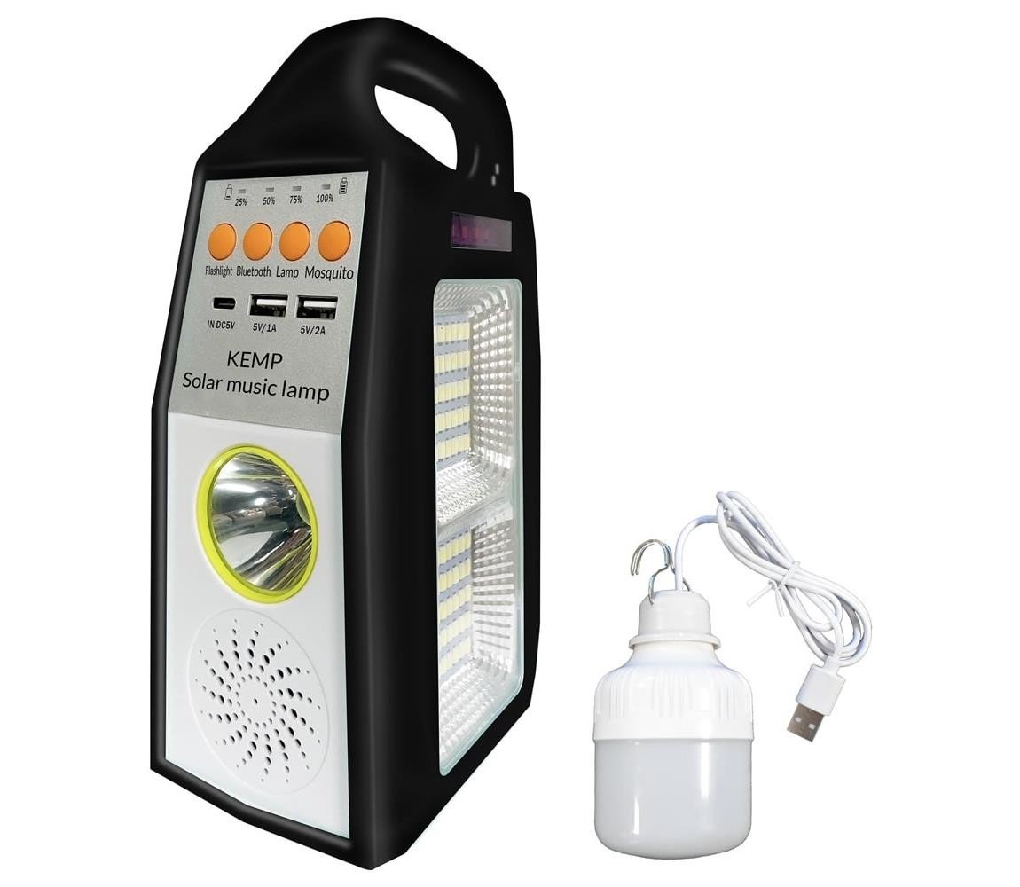 LED Multifunkční solární lampa s reproduktorem a powerbankou LED/5W/7200mAh IP65