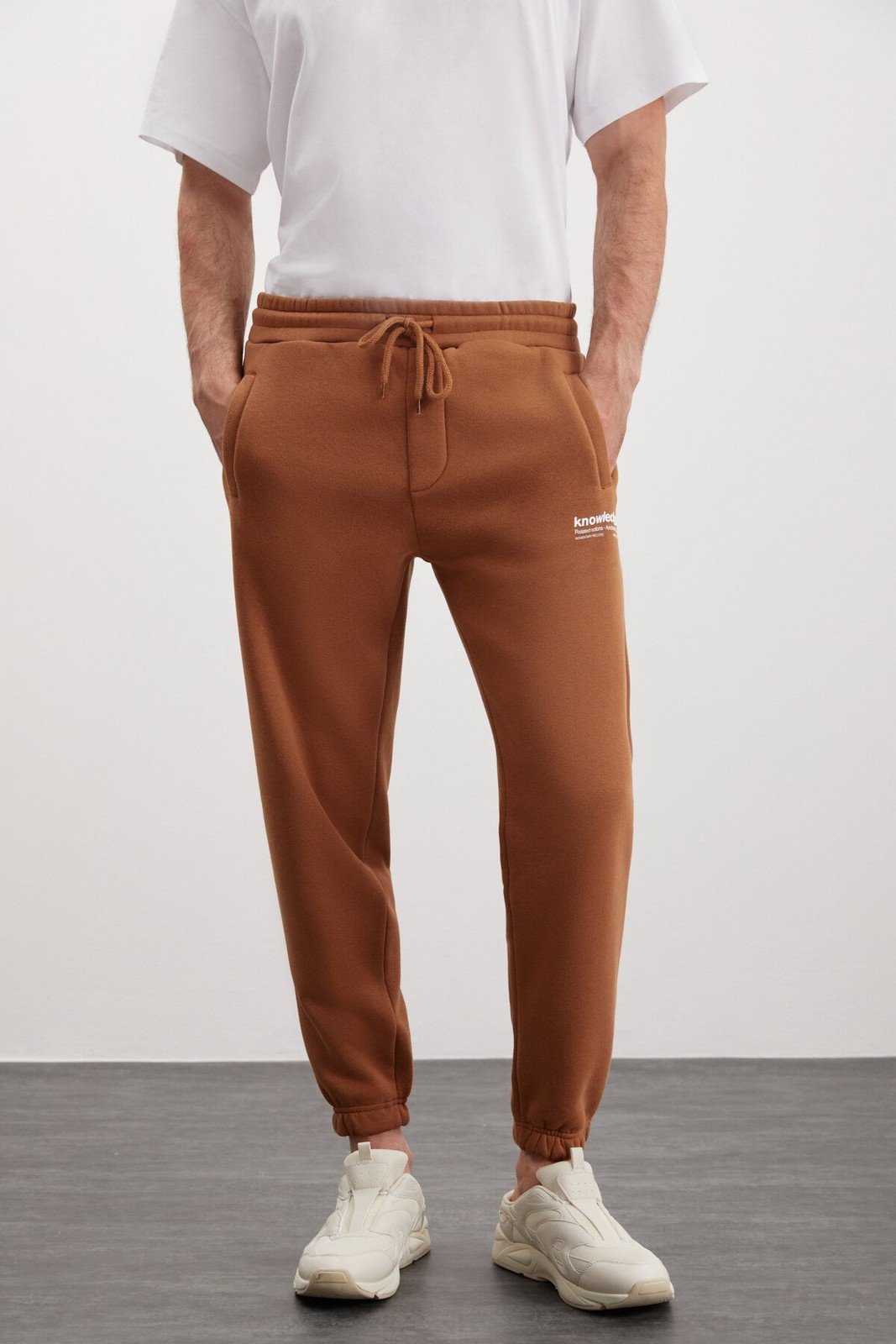 GRIMELANGE Bernon Men's Soft Fabric Three Pocket Light Brown Sweatpants with Elastic Le