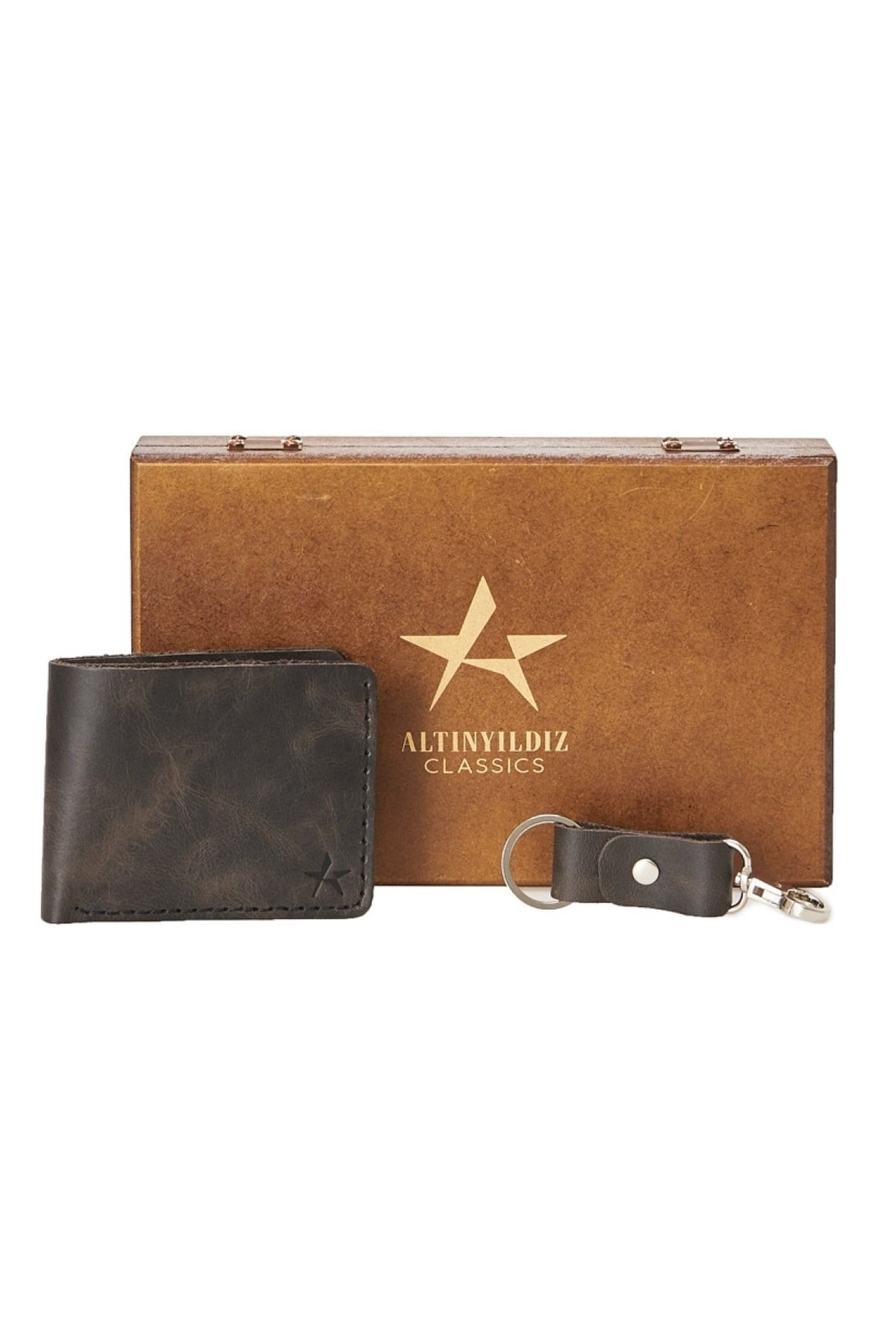 ALTINYILDIZ CLASSICS Men's Black 100% Genuine Leather Wallet Keychain