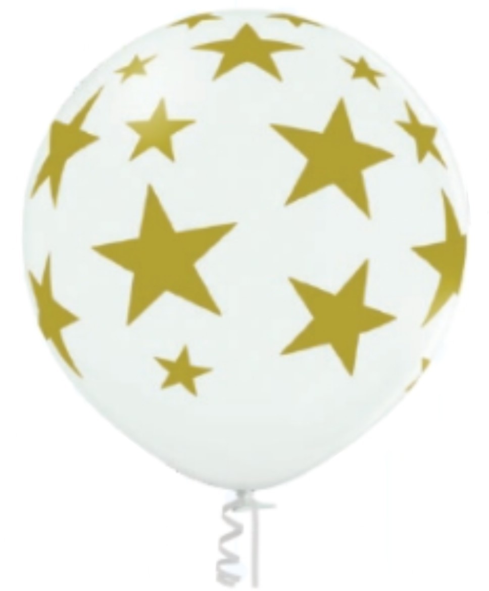 Balón bílý s potiskem zlaté hvězdy 60 cm B 250 BELBAL