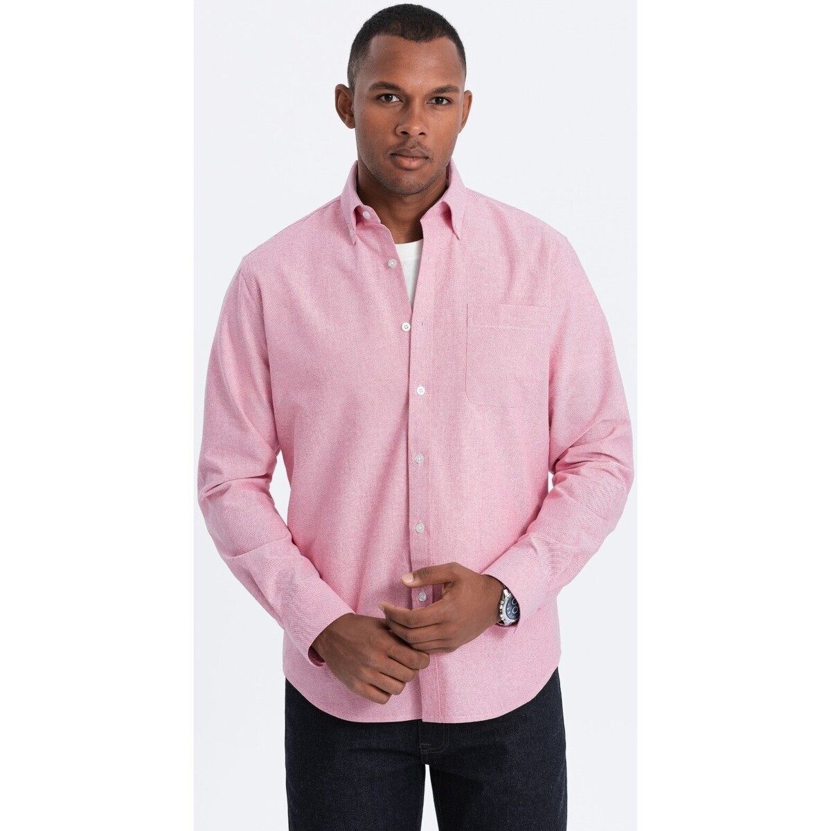 Ombre  Pánská košile s dlouhým rukávem Copperfog růžová  Růžová