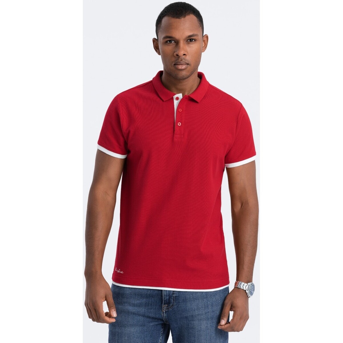 Ombre  Men apos;s cotton polo shirt - red V2 OM-POSS  Červená