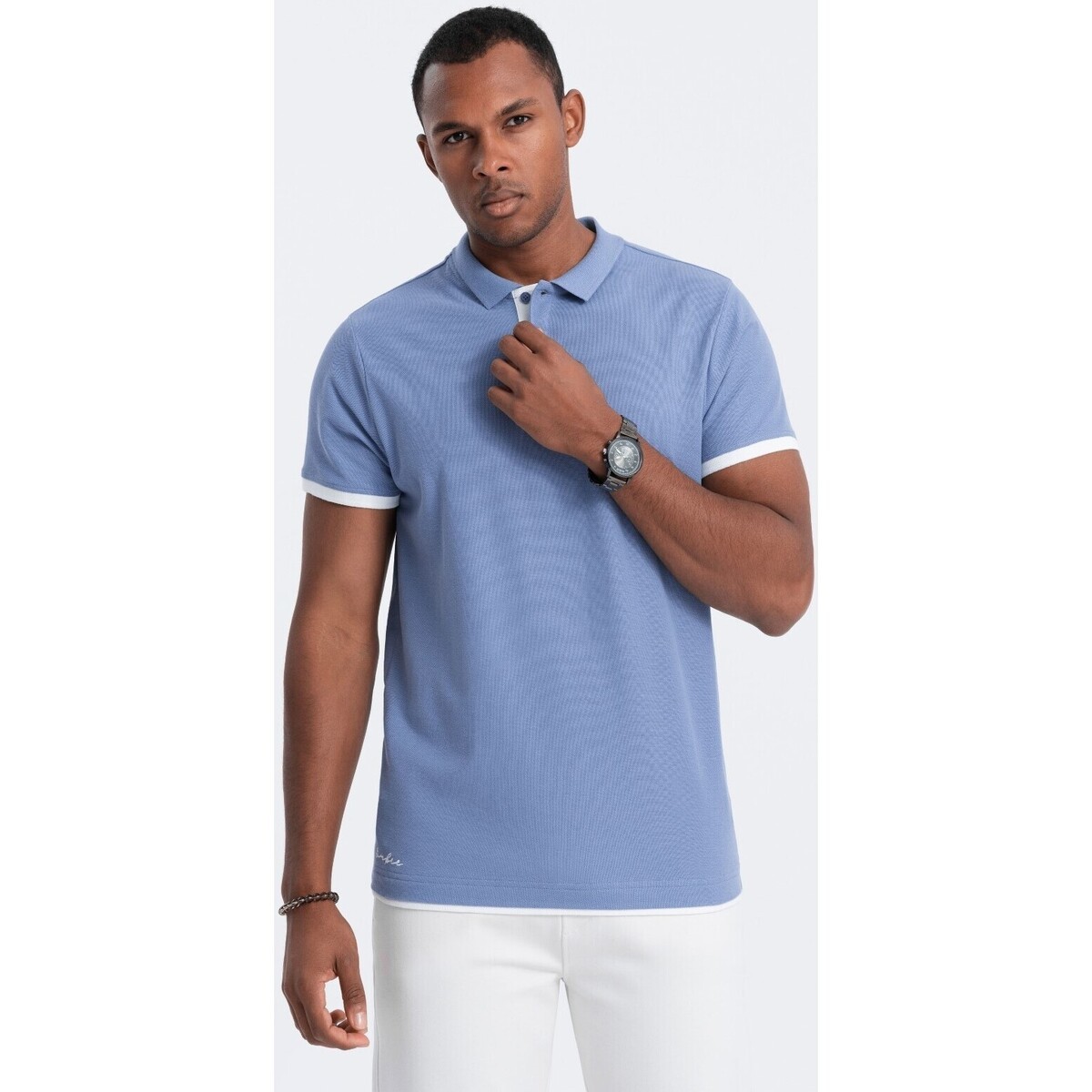 Ombre  Men apos;s cotton polo shirt - denim V3 OM-POSS  Modrá