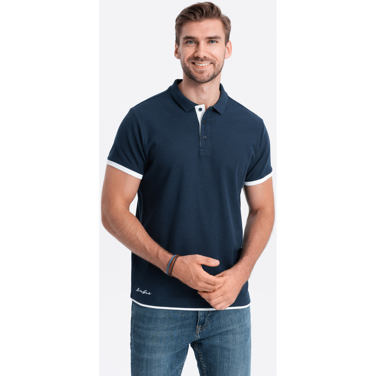 Ombre  Men apos;s cotton polo shirt - navy blue V4 OM-POSS  Tmavě modrá