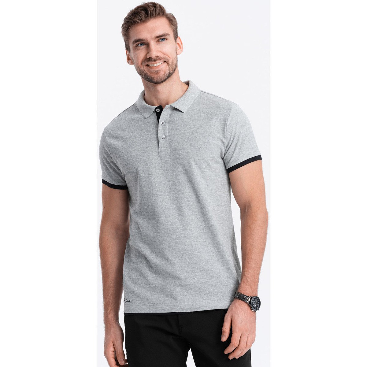 Ombre  Men apos;s cotton polo shirt - light grey V7 OM-POSS  Šedá