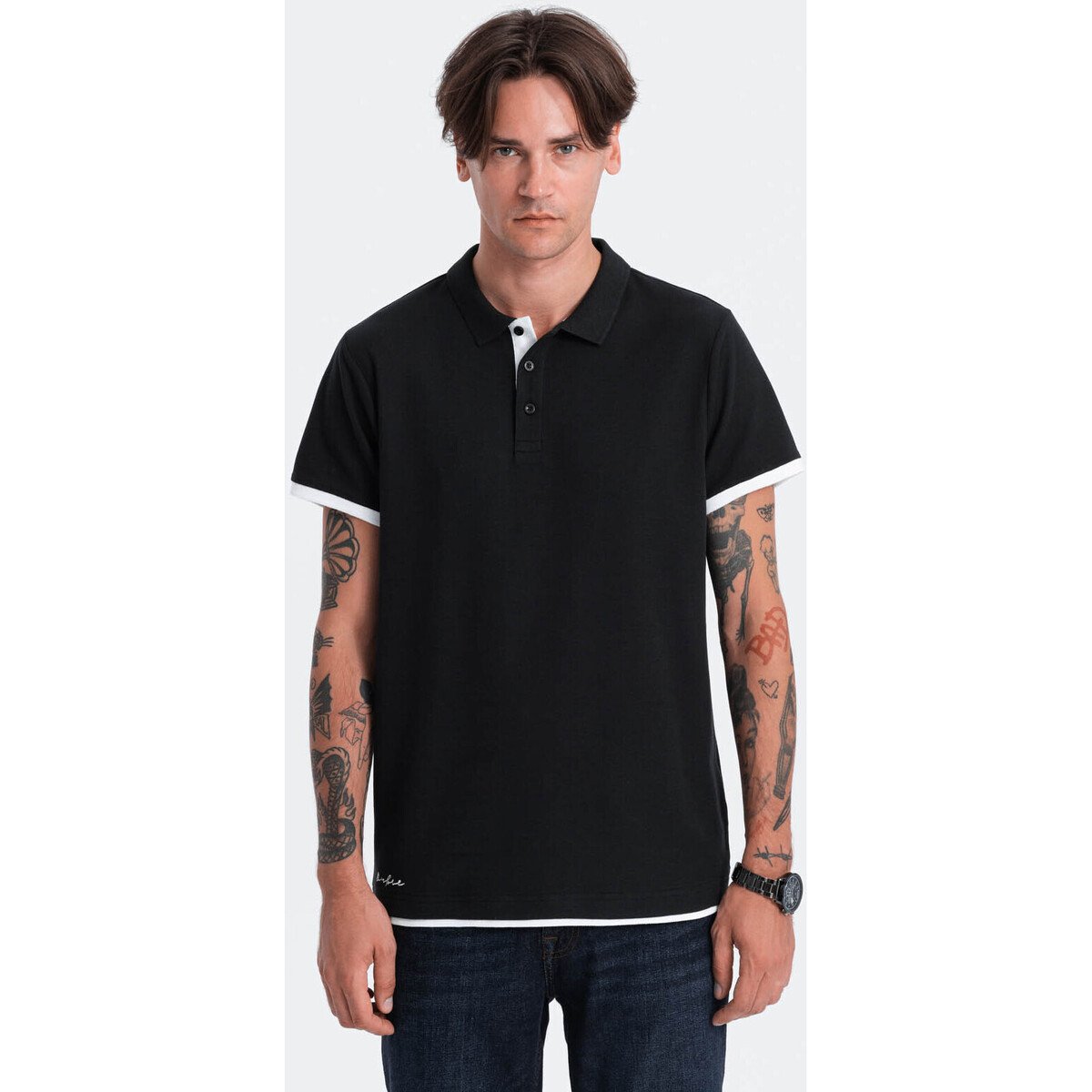 Ombre  Men apos;s cotton polo shirt - black V8 OM-POSS  Černá