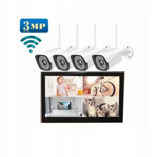 Wifi Monitorovací Sada 4 Kamery 3MPX LCD Nvr