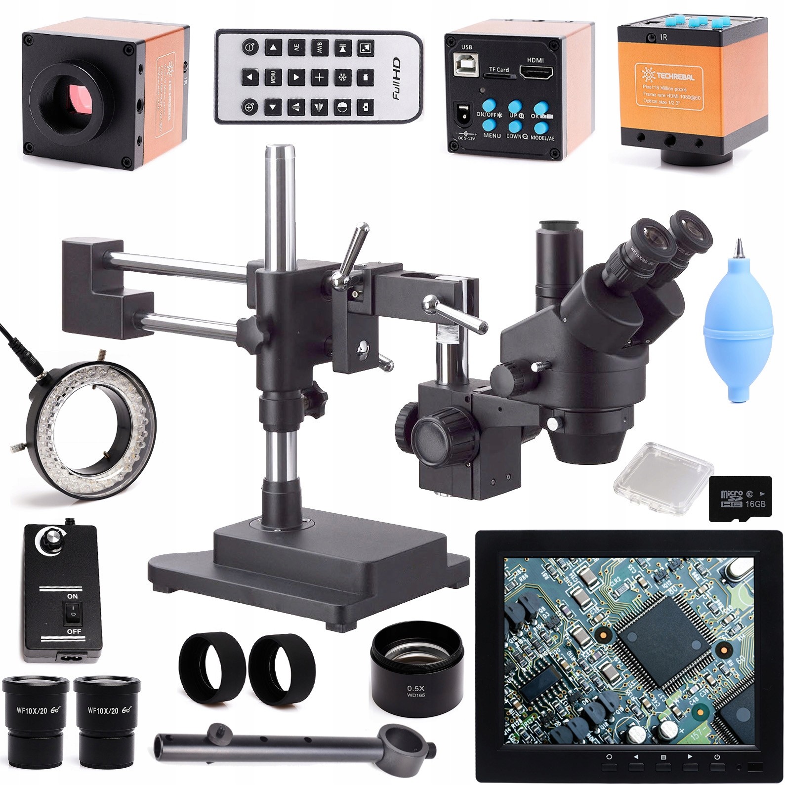 Stereoskopický Mikroskop Trinokulární Kamera 4K Displej 8' Sada